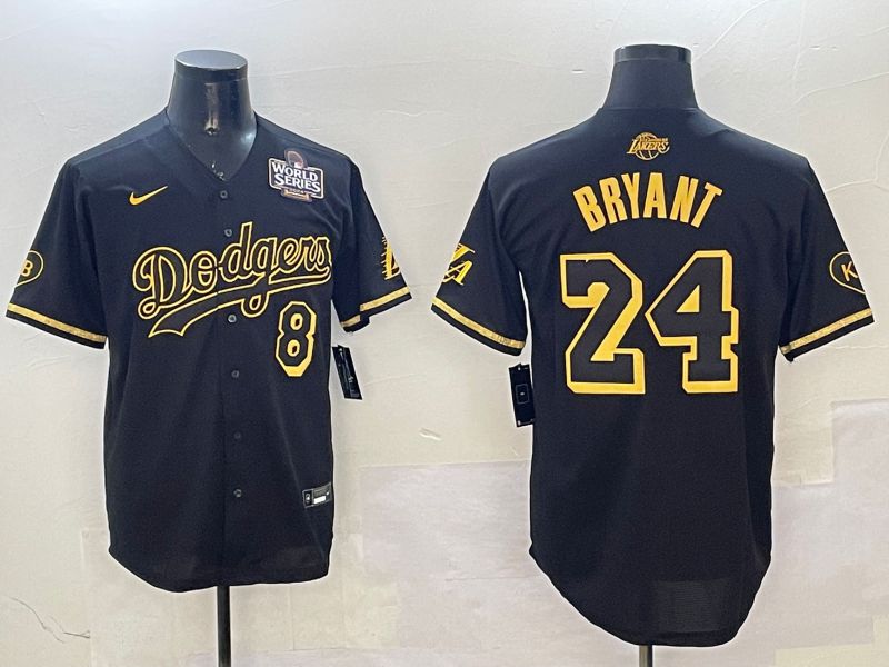 Men Los Angeles Dodgers 24 Bryant Black Gold Five generations Game 2025 Nike MLB Jersey style 1